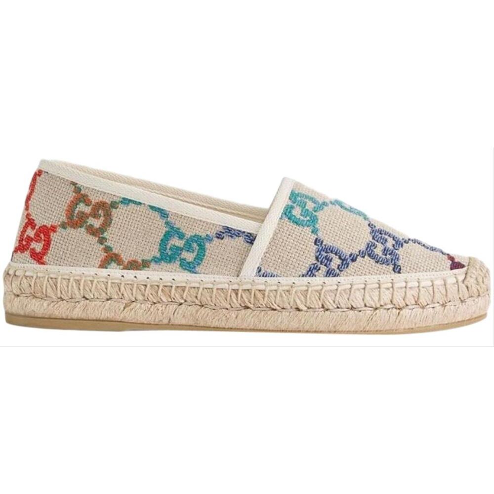 GUCCI Pilar multicolor GG logo embroidered espadrilles flats - Picture 1 of 5